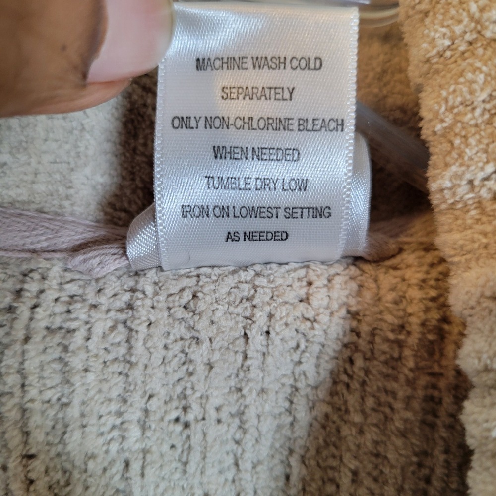 Natori Womens Ribbed Knit Long Wrap Bath Robe Belted Pockets Size Medium Beige - Picture 8 of 9